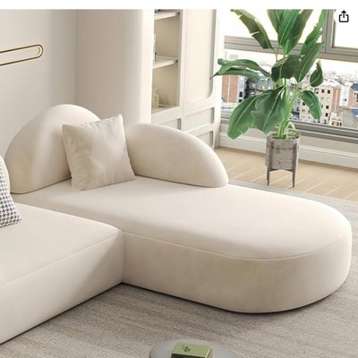 Modern L-Shaped Sectional Sofa, Curved Design with Decorative Pillows, Cream White - Image 3
