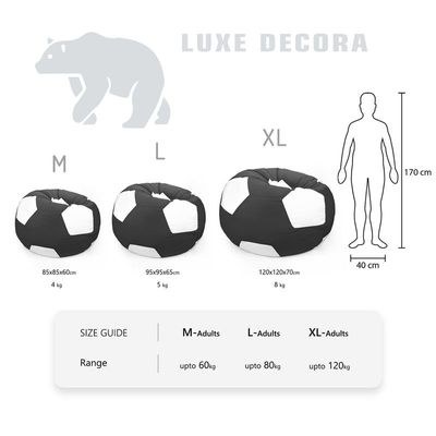 Luxe Decora Football Bean Bag | Outdoor Water Repellent Olefin Fabric | Filled with Polystyrene Beads | Removable Inner Layer | Comfortable Seating for Kids & Adults (Green/White, X-Large) - Image 5
