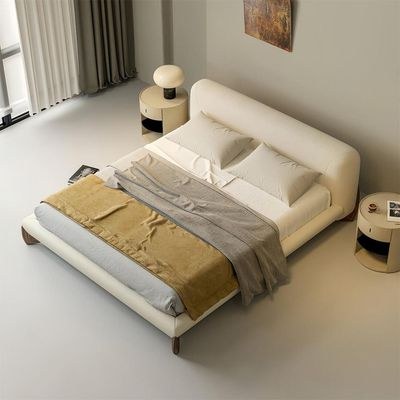 MAPLEHOME Beds Frame Platform Upholstered Bed-Fleece Fabric Wrap-Solid Wood Legs-White Super King Size Bed 200*200 With Free Installation - Image 3