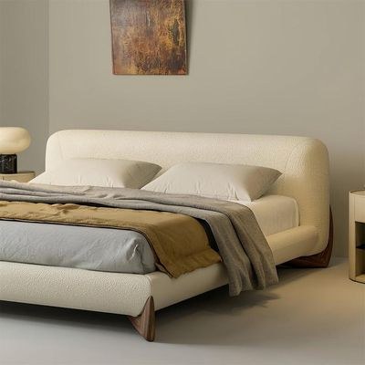 MAPLEHOME Beds Frame Platform Upholstered Bed-Fleece Fabric Wrap-Solid Wood Legs-White Super King Size Bed 200*200 With Free Installation - Image 5