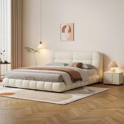 MAPLEHOME Beds Frame Platform Upholstered Bed-Beige Velvet-Queen Size Bed 160*200 With Free Installation - Image 2