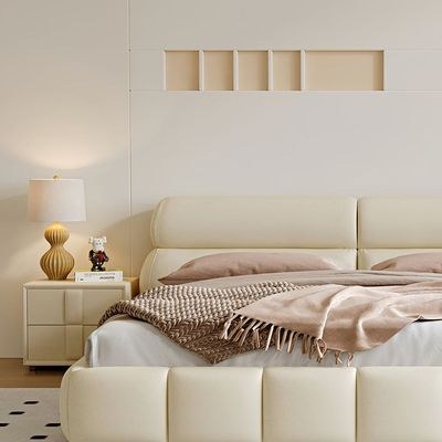 MAPLEHOME Beds Frame Platform Upholstered Bed,Beige Artificial Leather,King Size Bed 180*200 With Free Installation - Image 4