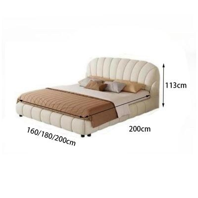 MAPLEHOME Beds Frame Platform Upholstered Bed,Beige Velvet Fan-Shape,Queen Size Bed 160*200,With Free Installation - Image 3