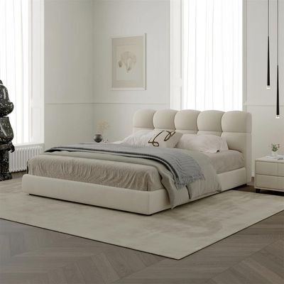 MAPLEHOME Beds Frame Platform Upholstered Bed,Off-White Velvet Bubble Shape,Queen Size Bed 160*200,With Free Installation - Image 2