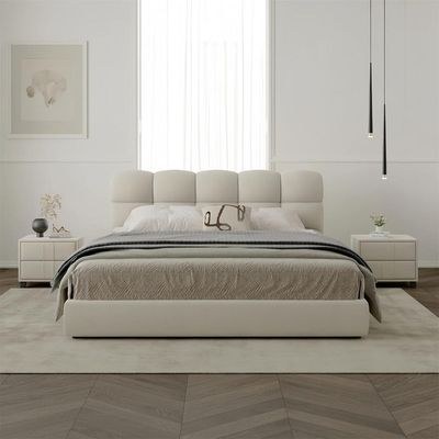 MAPLEHOME Beds Frame Platform Upholstered Bed,Off-White Velvet Bubble Shape,Queen Size Bed 160*200,With Free Installation - Image 3