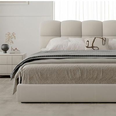MAPLEHOME Beds Frame Platform Upholstered Bed,Off-White Velvet Bubble Shape,Queen Size Bed 160*200,With Free Installation - Image 4