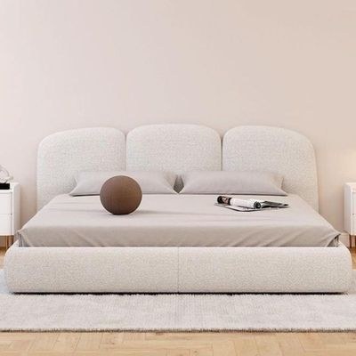 MAPLEHOME Beds Frame Platform Upholstered Bed-White Fleece Fabric Wrap-Solid Wood Legs-King Size Bed 180*200 With Free Installation