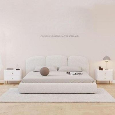 MAPLEHOME Beds Frame Platform Upholstered Bed-White Fleece Fabric Wrap-Solid Wood Legs-King Size Bed 180*200 With Free Installation - Image 2