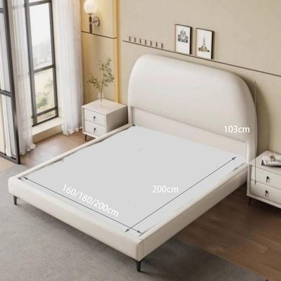 MAPLEHOME Beds Frame Platform Upholstered Bed,Off-White Artificial Leather,Super King Size Bed 200*200 With Free Installation - Image 5