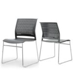 Mahmayi Modern UL UT-C166 Ergonomic Stackable Chair, Polypropylene (PP) Seat with Chrome Plated Metal Legs Ideal Saving Seating Solution for Offices, Cafeterias, Meeting Rooms and Events - Grey