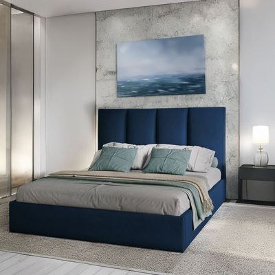 Emma Hydraulic Velvet Luxurious Super King Bed-Navy Blue
