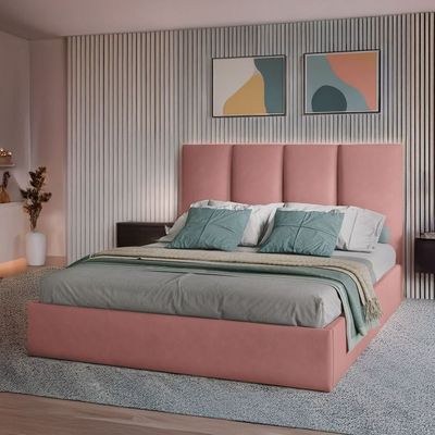 Emma Hydraulic Velvet Luxurious Super King Bed-Pink