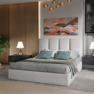 Emma Hydraulic Velvet Luxurious Super King Bed-Light Grey
