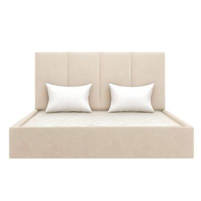 Emma Hydraulic Velvet Luxurious Twin Bed-Light Beige - Image 3