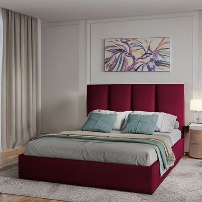 Emma Hydraulic Velvet Luxurious Twin Bed-Red