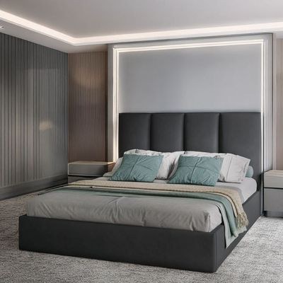 Emma Hydraulic Velvet Luxurious Twin Bed-Dark Grey