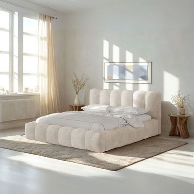 Merlin Hydraulic Storage Double Bed-Light Beige