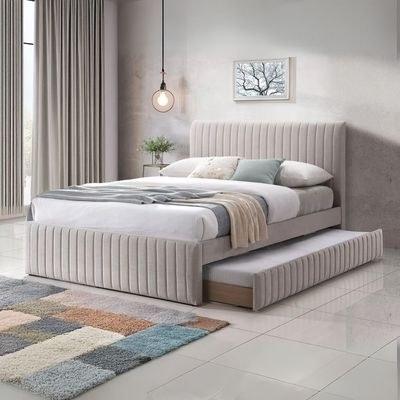 Rayyan Upholstered Platform Bed with Trundle Bed King size-Beige