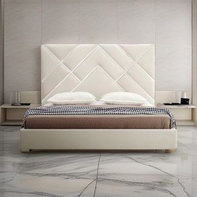 Marie Upholstered Bed Queen Size-Beige - L200xW160xH150 - Beige
