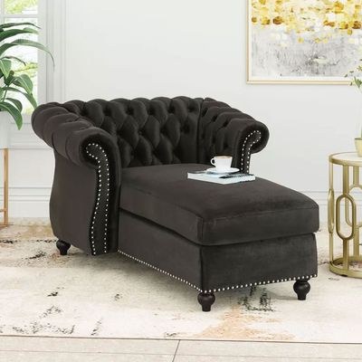 Hankins Tufted Rolled Arms Chaise Lounge - L100xW142xH72 - Brown - Image 2