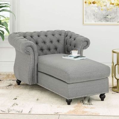 Hankins Tufted Rolled Arms Chaise Lounge - L100xW142xH72 - Grey - Image 2