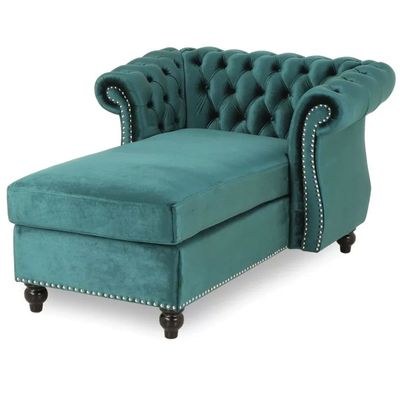 Hankins Tufted Rolled Arms Chaise Lounge - L100xW142xH72 - Teal