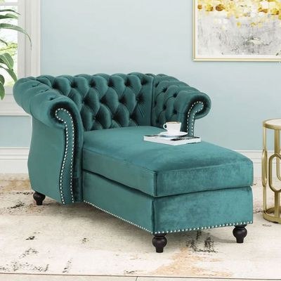 Hankins Tufted Rolled Arms Chaise Lounge - L100xW142xH72 - Teal - Image 2