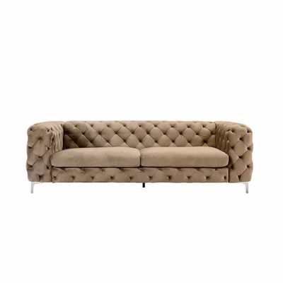 Corvus Tufted Velvet Chesterfield Rolled Arm Sofa - L100xW240xH75 - Camel Beige