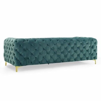 Corvus Tufted Velvet Chesterfield Rolled Arm Sofa - L100xW240xH75 - Green - Image 2