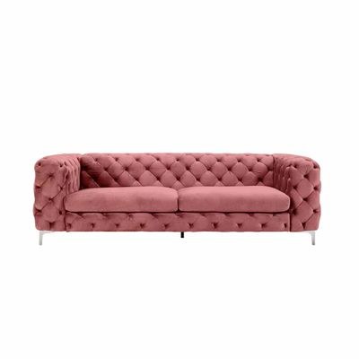 Corvus Tufted Velvet Chesterfield Rolled Arm Sofa - L100xW240xH75 - Rose