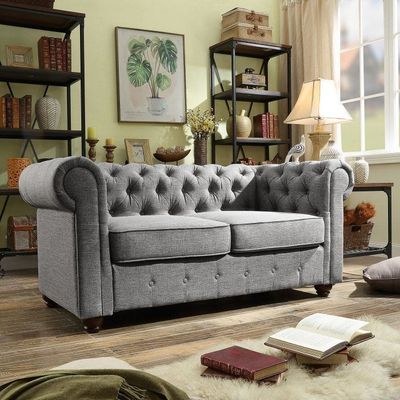 Rosevera Quitaque Tufted Chesterfield Loveseat - L84xW224xH74 - Grey