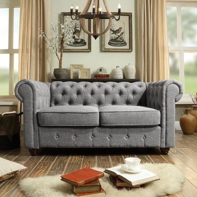Rosevera Quitaque Tufted Chesterfield Loveseat - L84xW224xH74 - Grey - Image 2