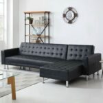Laux Wide Faux Leather Reversible Sleeper Sofa & Chaise - L170xW300xH78 - Black