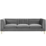 Addlon Channel Tufted Grey Velvet Sofa - L85xW230xH76 - Grey