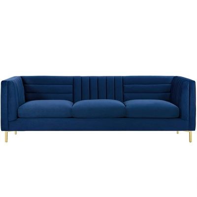 Addlon Channel Tufted Navy Blue Velvet Sofa - L85xW230xH76 - Navy Blue