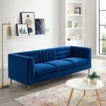 Addlon Channel Tufted Navy Blue Velvet Sofa - L85xW230xH76 - Navy Blue