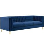 Addlon Channel Tufted Navy Blue Velvet Sofa - L85xW230xH76 - Navy Blue