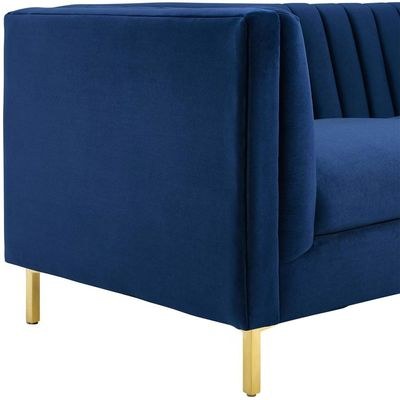 Addlon Channel Tufted Navy Blue Velvet Sofa - L85xW230xH76 - Navy Blue - Image 5