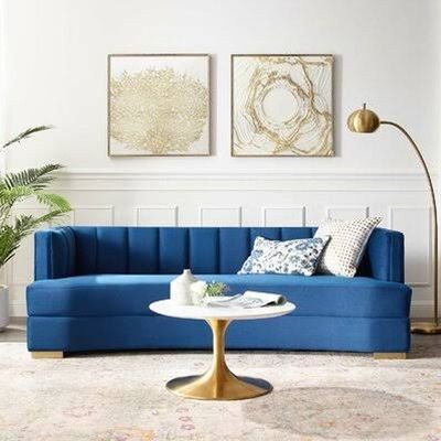 Encompass Channel Tufted Velvet Curved Sofa Navy - L72xW100xH216 - Navy Blue - Image 2