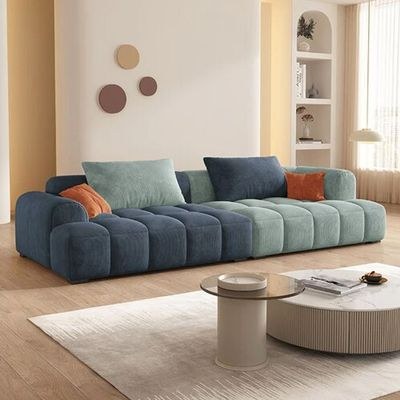 Bianca Modular Sofa-Corduroy Fabric - L96xW280xH63 - Blue and Teal