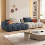 Bianca Modular Sofa-Corduroy Fabric - L96xW320xH63 - Blue and White