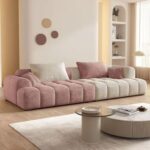 Bianca Modular Sofa-Corduroy Fabric - L96xW220xH63 - Pink and White