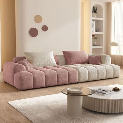 Bianca Modular Sofa-Corduroy Fabric - L96xW300xH63 - Pink and White
