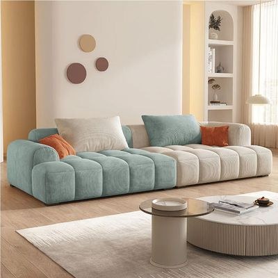 Bianca Modular Sofa-Corduroy Fabric - L96xW200xH63 - Teal and White