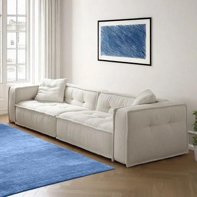 European Luxury Living Room Sofa Modern Cozy Boucle Fabric Sofa - L100xW320xH64 - Cream