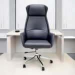 Executive High Back Office Chair - Ergonomic PU Leather Recliner, Height Adjustable, Tilt Back, Chrome Base, for Home and Office, Black