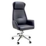 Executive High Back Office Chair - Ergonomic PU Leather Recliner, Height Adjustable, Tilt Back, Chrome Base, for Home and Office, Black
