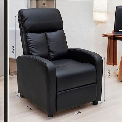 Single Seater PU Leather Recliner Chair – Manual Reclining Sofa with Modern Design & Soft Padding – Comfortable One-Seater Lounge Chair for Living Room & Home Relaxation, Black - Image 5
