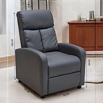 Single Seater PU Leather Recliner Chair – Manual Reclining Sofa with Modern Design & Soft Padding – Comfortable One-Seater Lounge Chair for Living Room & Home Relaxation, Grey - Image 5