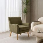 ROTAI Shelley Armchair with 2-Year Warranty | Soft Fabric Accent Chair | D28 High-Density Foam | Spring Support | Pine & Plywood Frame | Compact Modern Lounge Chair for Living Room